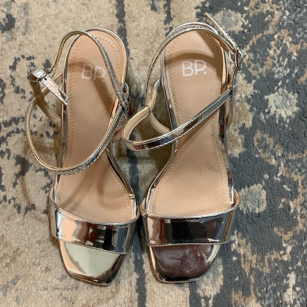 Silver block strappy heels